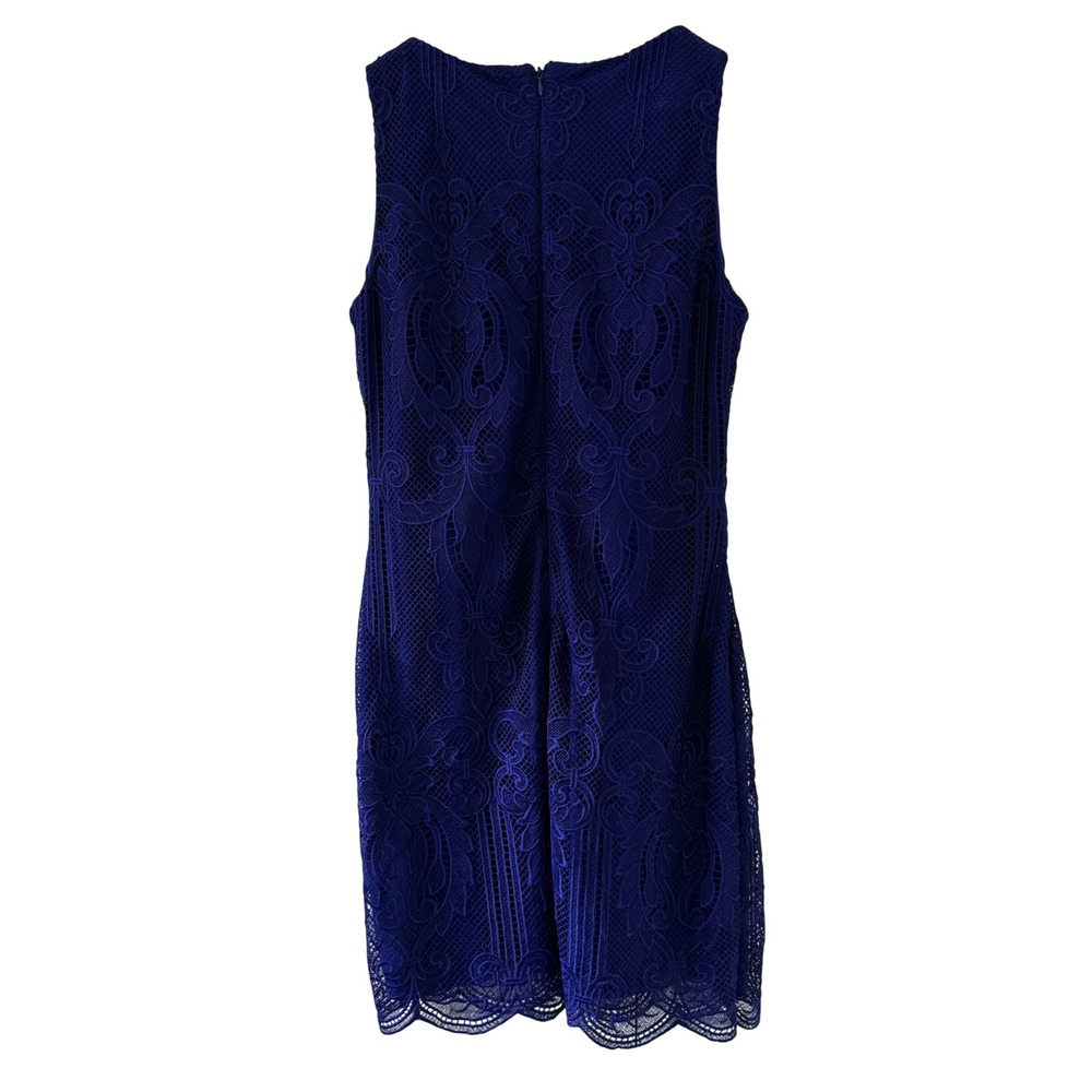 Lauren Ralph Lauren Royal Blue Lace Sheath Dress Scalloped Hem Size 10 Cocktail - Picture 2 of 5
